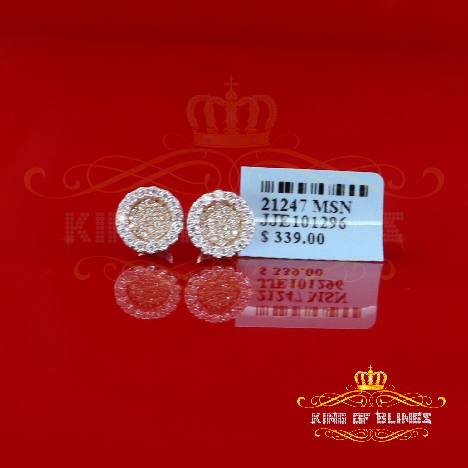 King of Bling's 925 Yellow Silver 0.66ct VVS 'D' Moissanite Round Stud Earring Men's/Womens