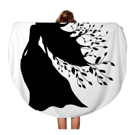 SIDONKU 60 inch Round Beach Towel Blanket Beautiful Dryad Nymph Forest Silhouette Ancient Mythology Fantasy Black Travel Circle Circular Towels Mat Tapestry Beach Throw
