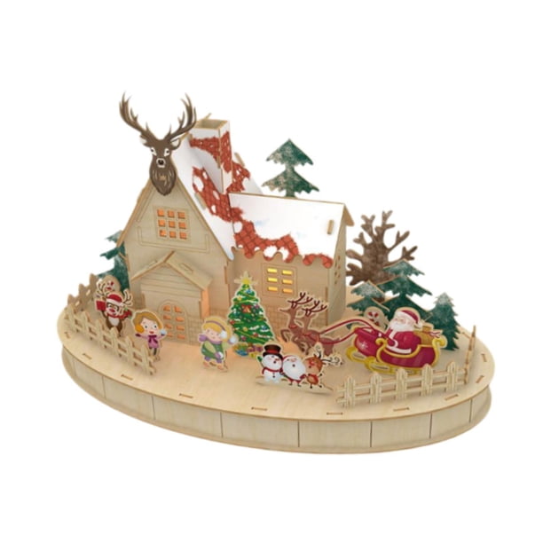 Casa de Navidad de madera Artware Luminoso Paisaje Decoración DIY Juguete DIY Decoración navideña estilo A