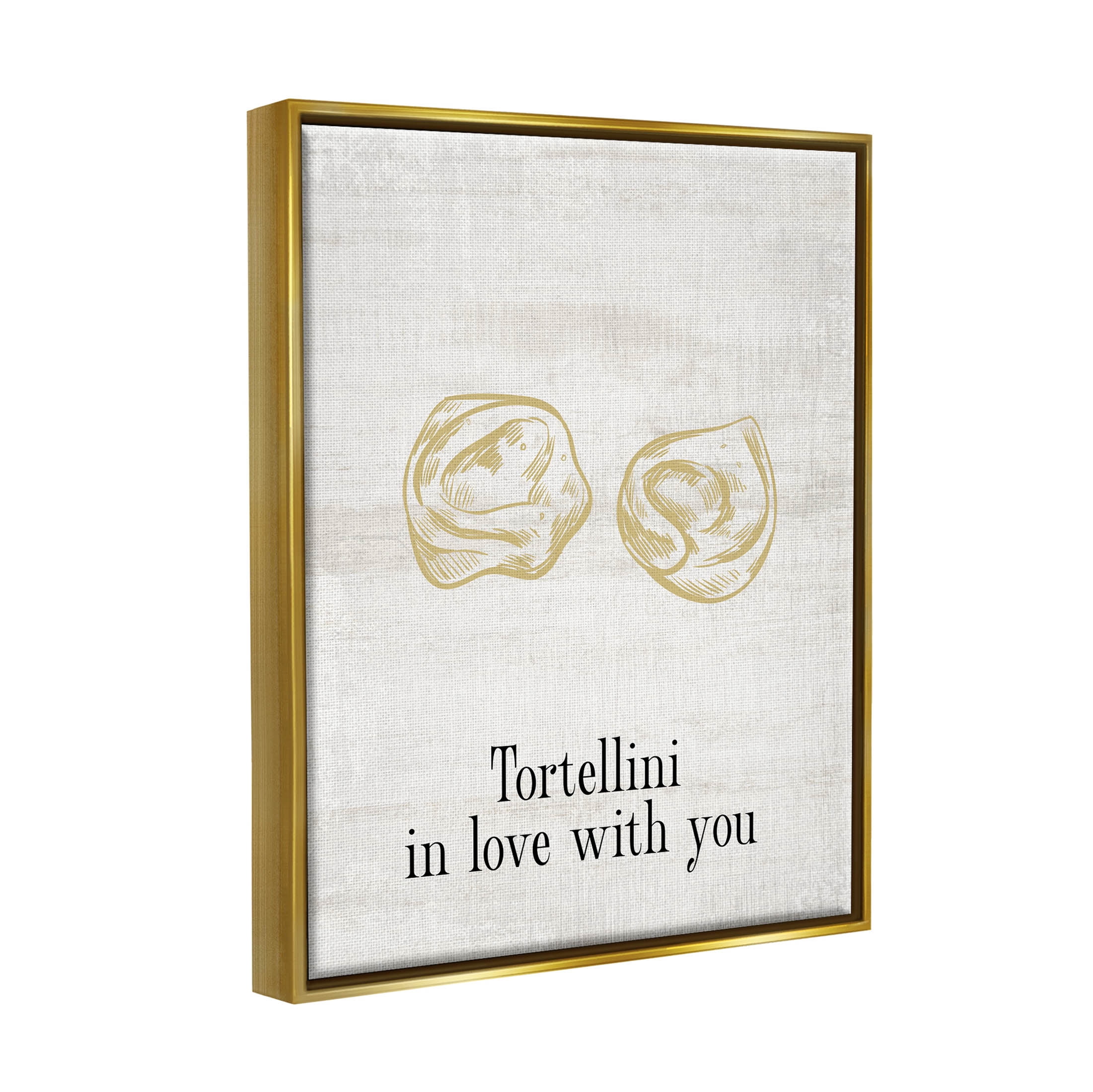 Stupell Industries Tortellini In Love With You Humor Graphic Art Metallic Gold Floating Framed Canvas Print Wall Art, Design by Lil' Rue