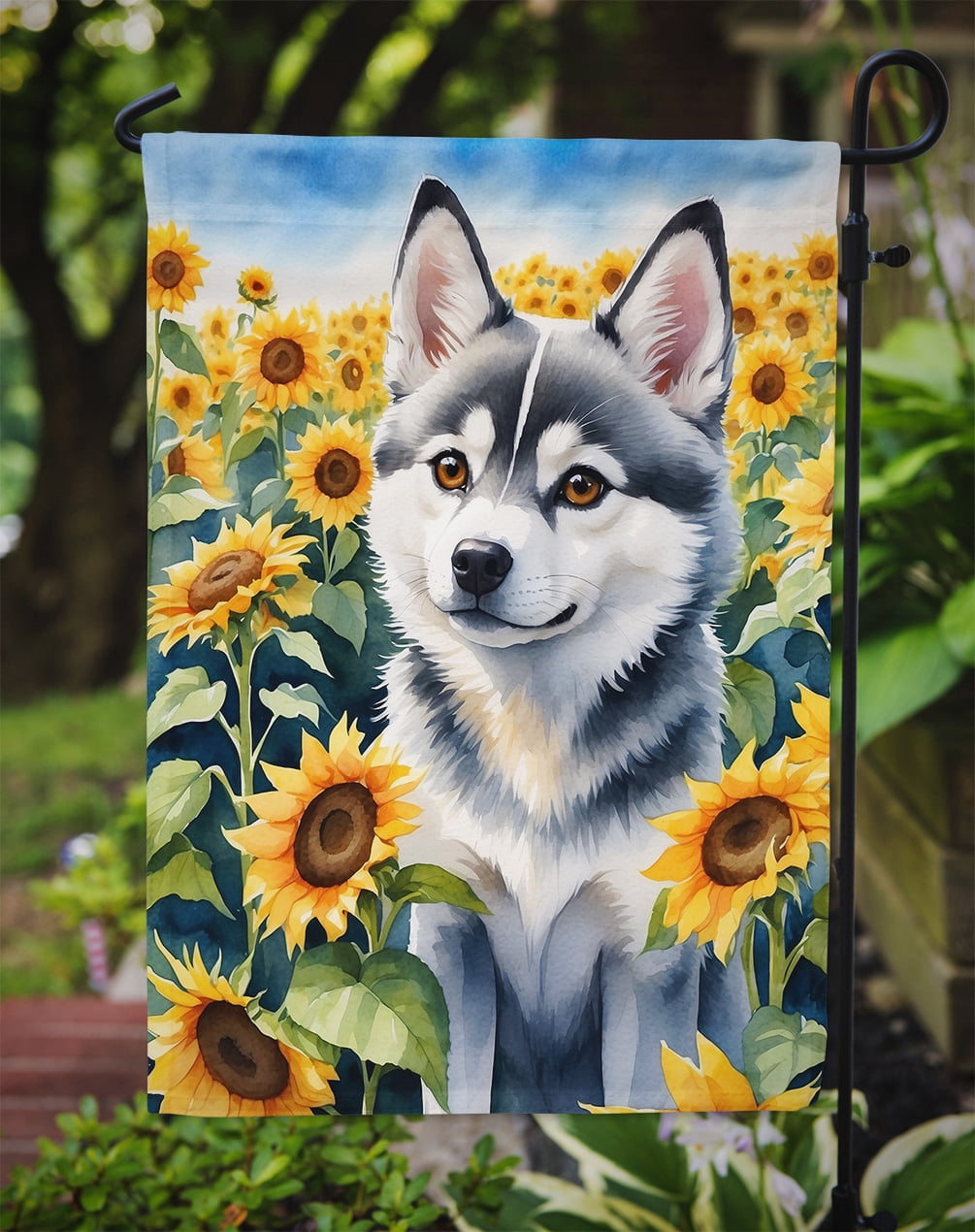 Alaskan Klee Kai in Sunflowers Garden Flag 11.25 in x 15.5 in