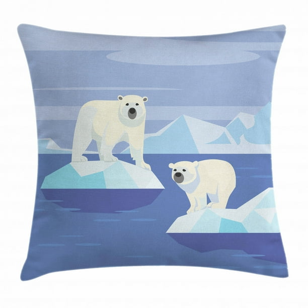 Polar Bear Throw Pillow Cushion Cover, Arctic Circle Animals Floating