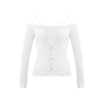 thumbnail image 1 of hirigin Women Knitting Crop Tops, Long Sleeve Ribbed Solid Color V-neck Spaghetti Strap Camisole Vest, 1 of 9