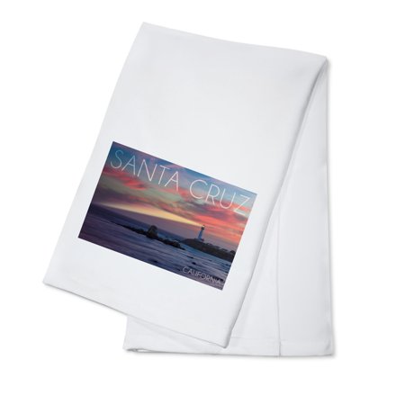Santa Cruz, California, Lighthouse at Sunset (100% Cotton Tea Towel, Decorative Hand Towel, Kitchen and Home)