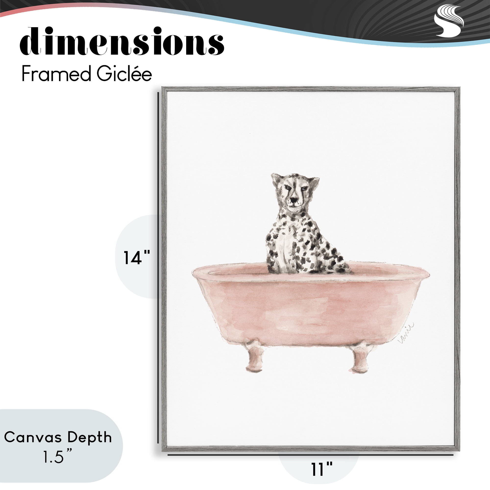 Stupell Industries Cheetah in Pink Tub Gray Framed Giclee Art, design by Lanie Loreth
