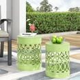 thumbnail image 3 of Side Table Set of 2, 2 Size Barrel Iron End Tables Living Room, Lace-cut Design Accent Table No Assembly Required,  13.75” W x 13.75” D x 18.00” H & 12.00” W x 12.00” D x 16.00” H, Green, 3 of 9