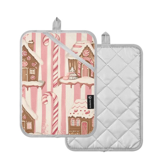 Yayeee Pot Holders Kitchen Heat Resistant with Pocket 7"x9.8" Cotton Oven Cooking Hot Pads, Pink Candy House