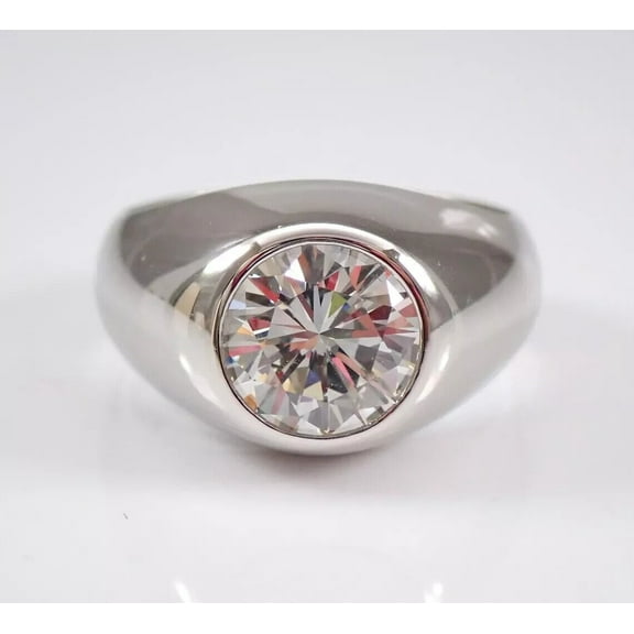 14K White Gold Plated 2Ct Round Lab Created Diamond Men's Solitaire Bezel Set Wedding Ring 925 Sterling Silver