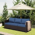 thumbnail image 3 of 3-Seat Patio Wicker Sofa Outdoor Rattan Couch Furniture Steel Frame with High Back NO-Slip Cushioned, Blue, 3 of 8
