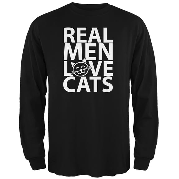 Valentine's Day - Real Men Love Cats Black Adult Long Sleeve T-Shirt - 2X-Large