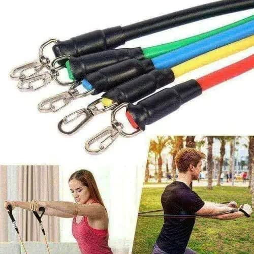 iKonbi Resistance Bands Set (11pcs) Exercise Bands with Door Anchor Handles Waterproof Carry Bag Legs Ankle Straps for Resistance Training Physical Therapy Home Workouts (Multicolor)