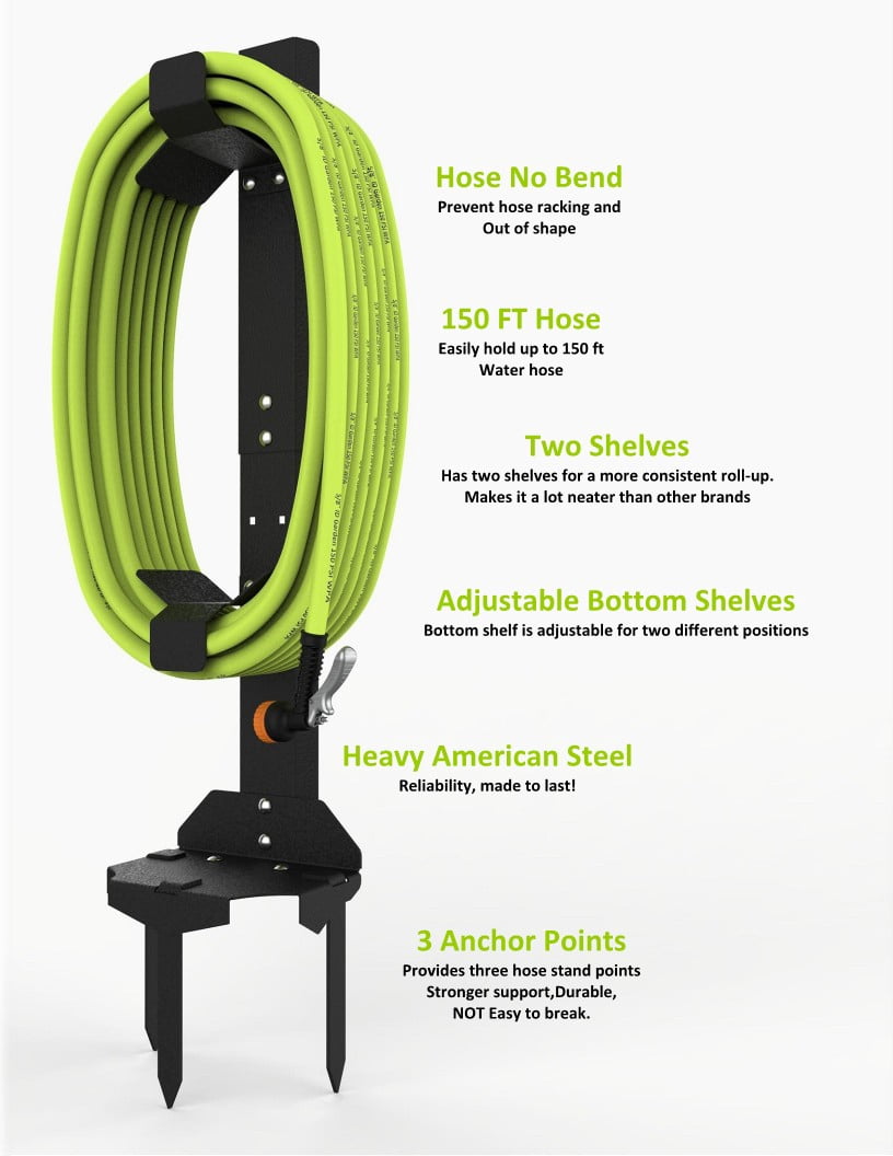 Garden Hose Reel Holder Stand Storage w/ Ground Stakes -Upto 125-Ft Hoses
