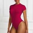 thumbnail image 3 of Pounoo Women's Bodysuits Short Sleeve Crew Neck Solid Color Slim Fit Jumpsuits Casual Daily Wear Stretchy Comfortable Bodycon Tops Gift, 3 of 6