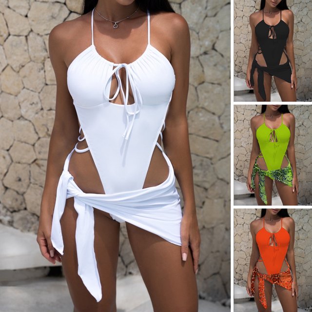 Fairnull 2 Pcs/Set Women Bikini Set Solid Color Cross High Cut Extreme String Bathing Sexy Padded Wire Free Hollow Out Bathing Suit Water Activities Garment