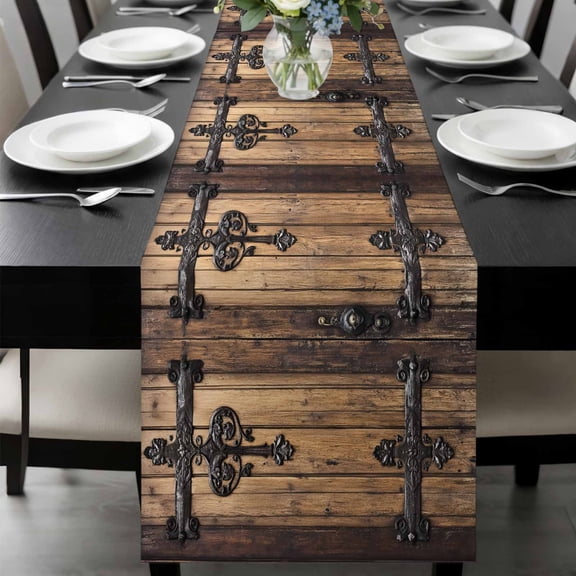 Rustic Wooden Door Table Runner 72 Inches Long, Brown Black Farmhouse Country Vintage Kitchen Coffee Dining Table Decoration for Home Party Birthday Wedding Home Decor 18x72 Inches