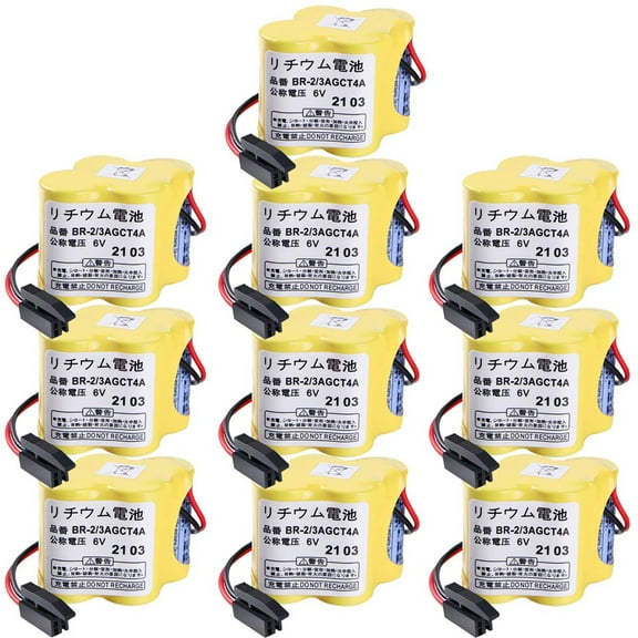 (Pack of 10) BR-2/3AGCT4A 6V 4400mAh Replacement Battery for Panasonic FANUC A98L-0031-0025 with Black Connector