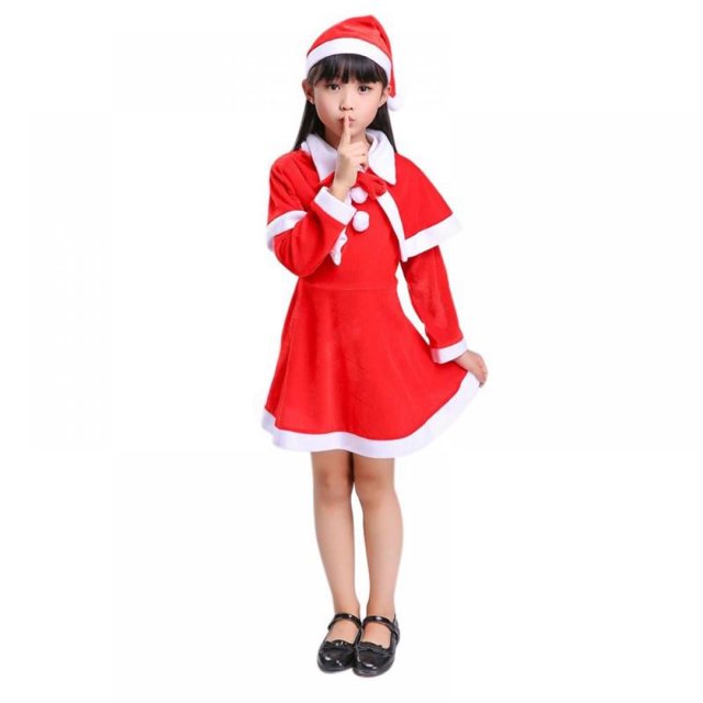 Disfraz de Papá Noel navideño para niña, traje de señora Santa Claus, vestido de chal de terciopelo con sombrero a juego, traje de fiesta de cosplay para niños de 4 a 12 años