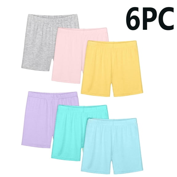 Liweisiy 6Pcs Girls Cartwheel Biker Shorts Solid Color Tights Casual Under Dress In Home Summer Soft Shorts Blue 4 Years
