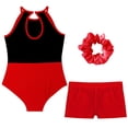 thumbnail image 4 of TiaoBug Kids 2 Pieces Girls Dance Outfit Gymnastics Sleeveless Bodysuit Leotard with Shorts Headwear Set Red 16, 4 of 5