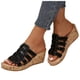 thumbnail image 3 of Bmisegm Ladies Summer Shiny Leather Fish Mouth Roman Shoes Beach Large Size Slope Heel Sandals Slippers Womens Sandals Summer Black 7, 3 of 9