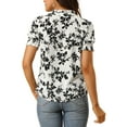 thumbnail image 3 of INSPIRE CHIC Women's Ruffle Tie Neck Casual Short Sleeve Floral Blouse L White, 3 of 7