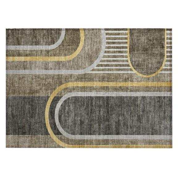 HomeRoots 561347 2 x 3 ft. Taupe & Gray Abstract Washable Non Skid Indoor Outdoor Rectangle Machine Woven Area Rug
