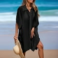 thumbnail image 2 of Tqyyweavej Plus Size Cover Ups for Swimwear Women Botton Down Solid Color Beach Cover Up Free Size Loose V Neck Swim Coverup, 2 of 6