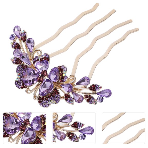 MUSEYA Wedding Headpiece For Bride Hair Side Comb Purple Metal Rhinestone Decoration 1 Pair