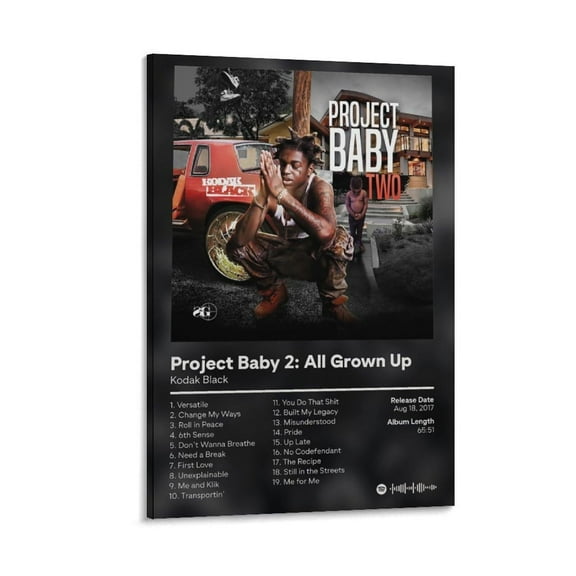 Album Cover Kodak Black Project Baby 2 All Grown Up Poster Canvas Wall Art Posters For Room Aesthetic And DecorCanvas Painting Wall Art Poster for Bedroom Living Room Decor12x18inch(30x45cm)