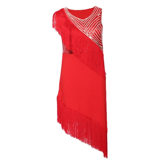 de Danza de Vientresin Cuello con Borlas Irregular Volante para de Baile, Cóctel Elegante rojo