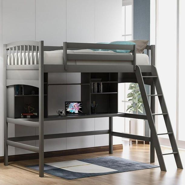 Twin Loft Bed With Desk Yofe Kids, Twin Loft Bed Wood Frame