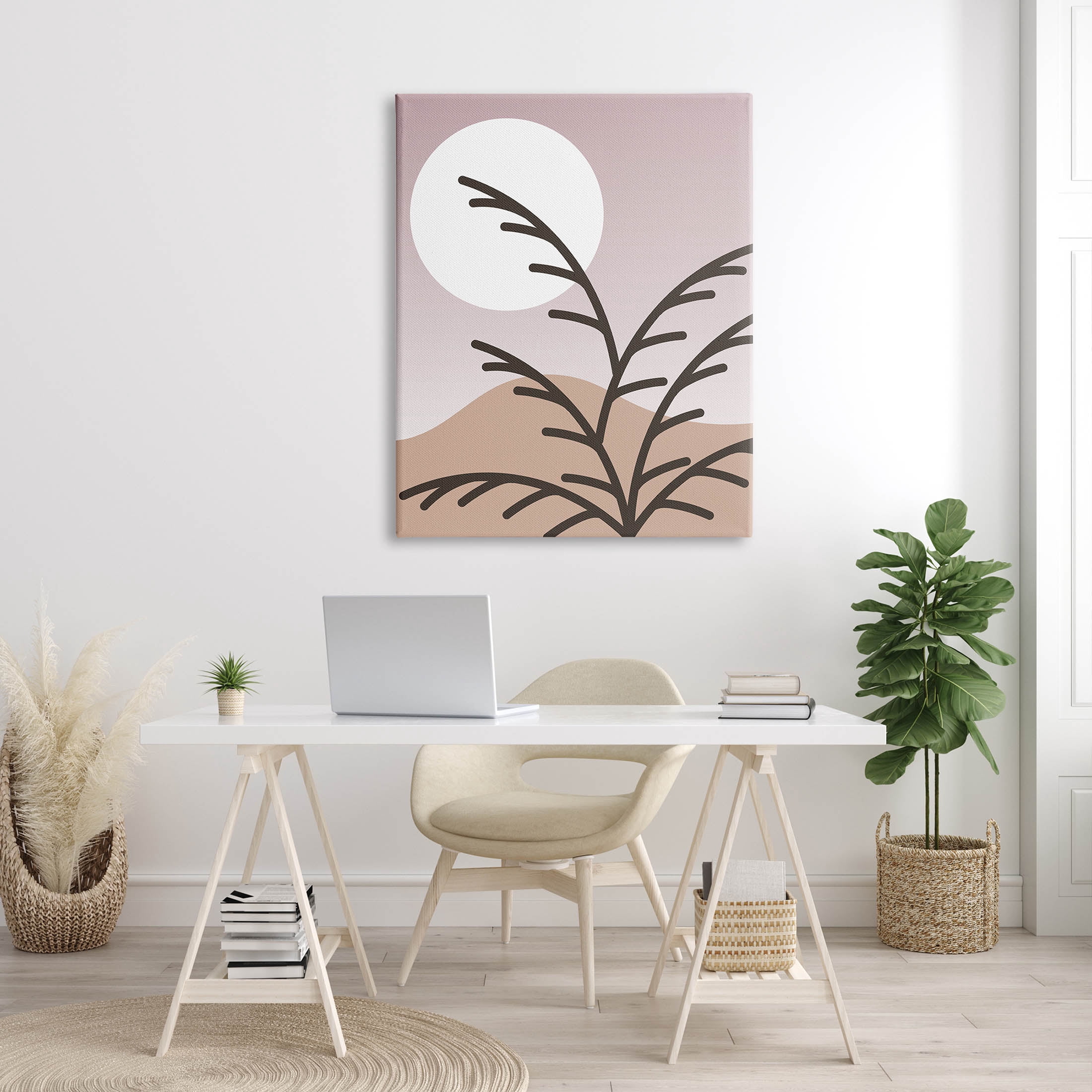 Modern Pastel Moon Branches Botanical & Floral Graphic Art Gallery Wrapped Canvas Print Wall Art