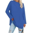 thumbnail image 2 of Fall Saving! HVOBTTY Women's Long Sleeved Pullover T Shirts, Fall Tops for Women, Women's Casual Solid Color Crew Neck Loose Lightweight T Shirt Blue, L, 2 of 5