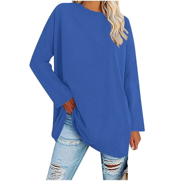 Long Sleeve Solid Color Shirts for Women Crew Neck Womens Shirts Basic Autumn Winter Essential Effortless Daily Outfit Seamless Base Layering Shirts Plus Size Available