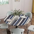 thumbnail image 2 of Colored Stripes Fitted Tablecloth with Elastic Edged, Round Table Cloth for Dining Table, Blue Black White Brown Abstract Lines Waterproof Oil Proof Table Cover for Indoor Outdoor 36"-44", 2 of 8