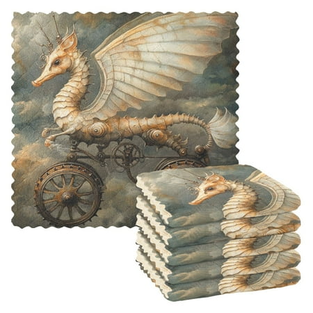 

Kitchen Towels，Winged Seahorses11 ×11 One Side Printed Polyester Fleece Soft And Skin-friendly Quality Washcloths.
