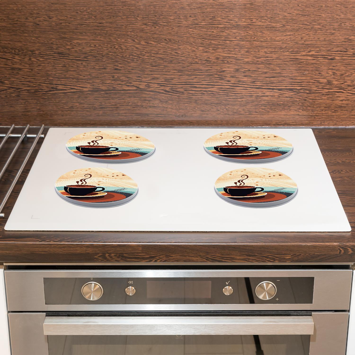 Decorative Stove Burner Covers 4 Pcs Metal Gas Stove Burner Cover 8Inch And 10Inch ,Coffee Bean Coffee Painting