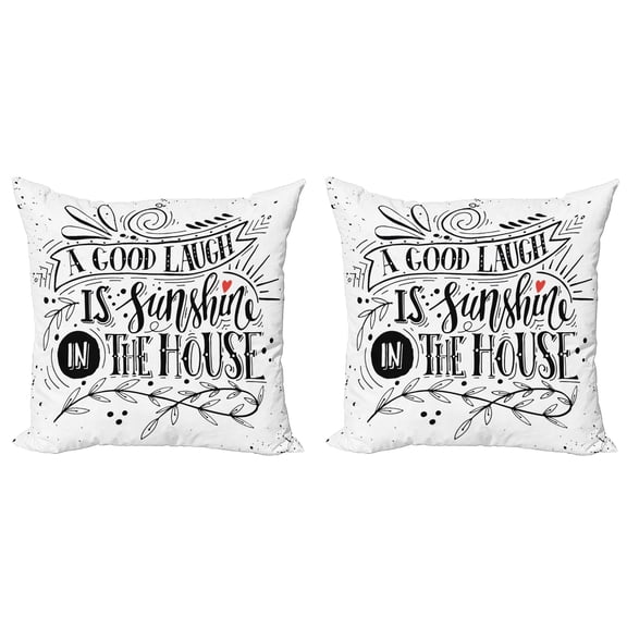 Ambesonne Vintage Throw Pillow Cover 2 Pack, Laugh is Sunshine, 24", Dark Coral White
