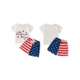 thumbnail image 3 of Aojekbee Kids Boys Shorts Set, Short Sleeve Letters Print T-shirt with Stars Stripes Shorts for Independence Day, 3 of 10