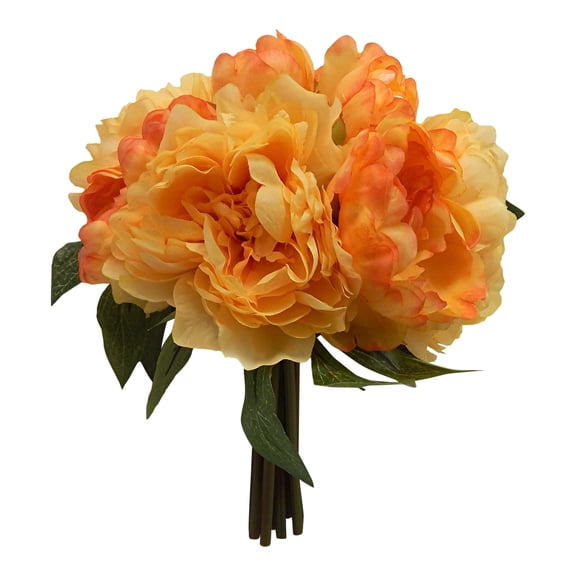 Apricot Tangerine Peony 11in Artificial Polysilk Faux Fake Flower Bouquet for Craft Home Garden Outdoor Bush Table Arrangement Ceremony Wedding Arch Floral Wall Aisle Decor (Salmon Orange, Set of 2)