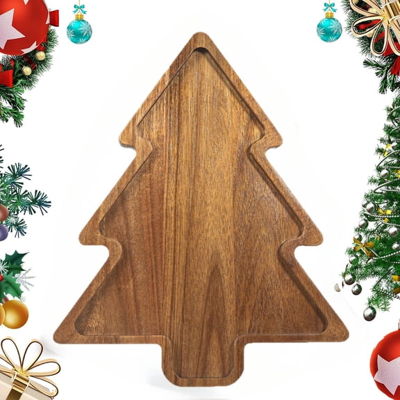 Acacia Wood Christmas Tree Charcuterie Board Tray Platter, Xmas Serving Tay for Christmas Holiday Kitchen Decor Decotarions Cutting Board Hostess Gifts,A