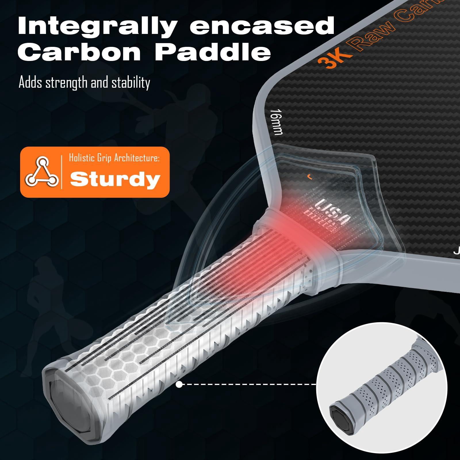 Professional Pickleball Paddles- T700 Carbon Fiber Pickle Racket- 3k Frosted Surface For Enhanced Spin And Friction - Usapa Approved Offensive Long Paddle Intermediate Advanced Players
