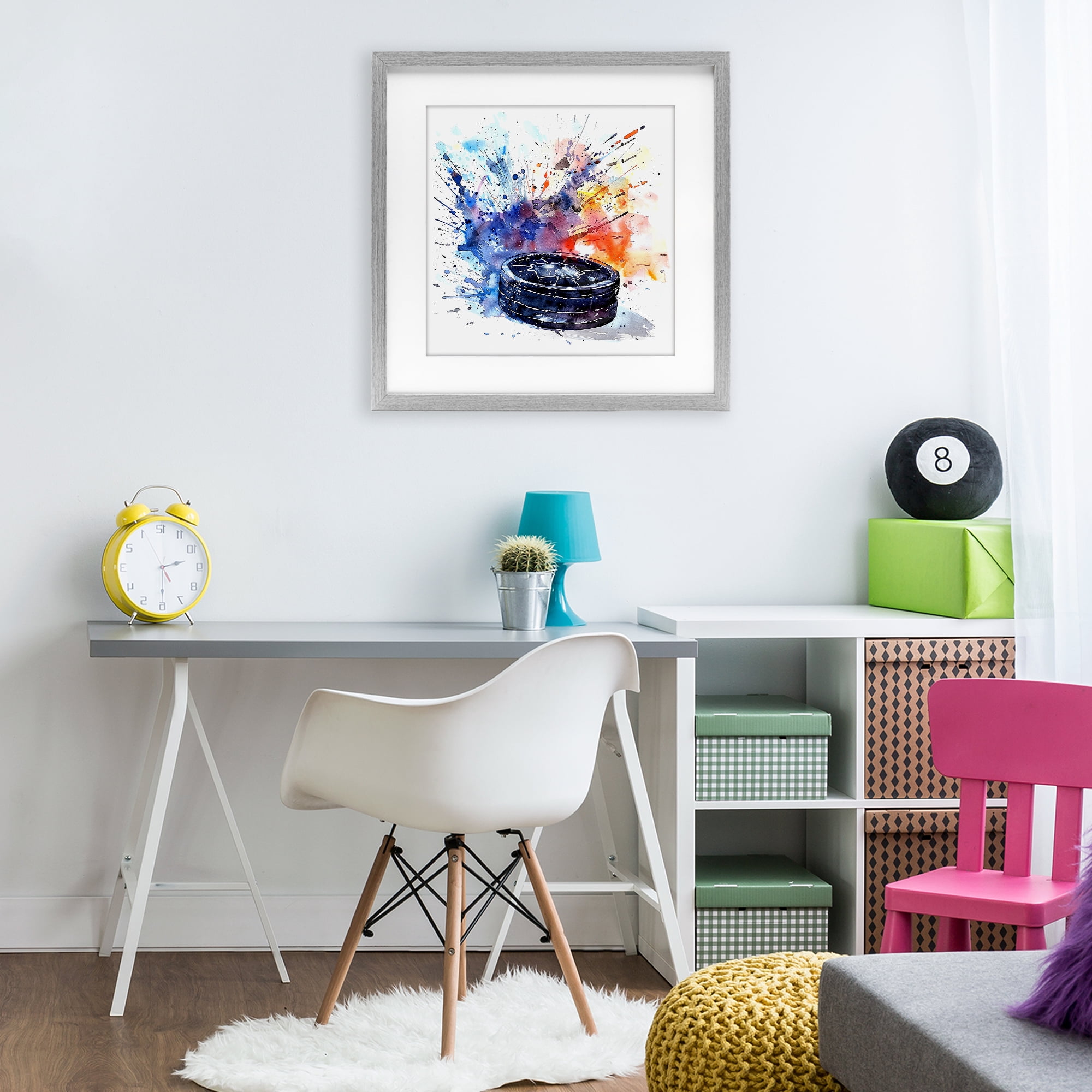 Stupell Industries Hockey Splash Watercolor Burst Gray Framed Print Under Glass, design by LSR Design Studio