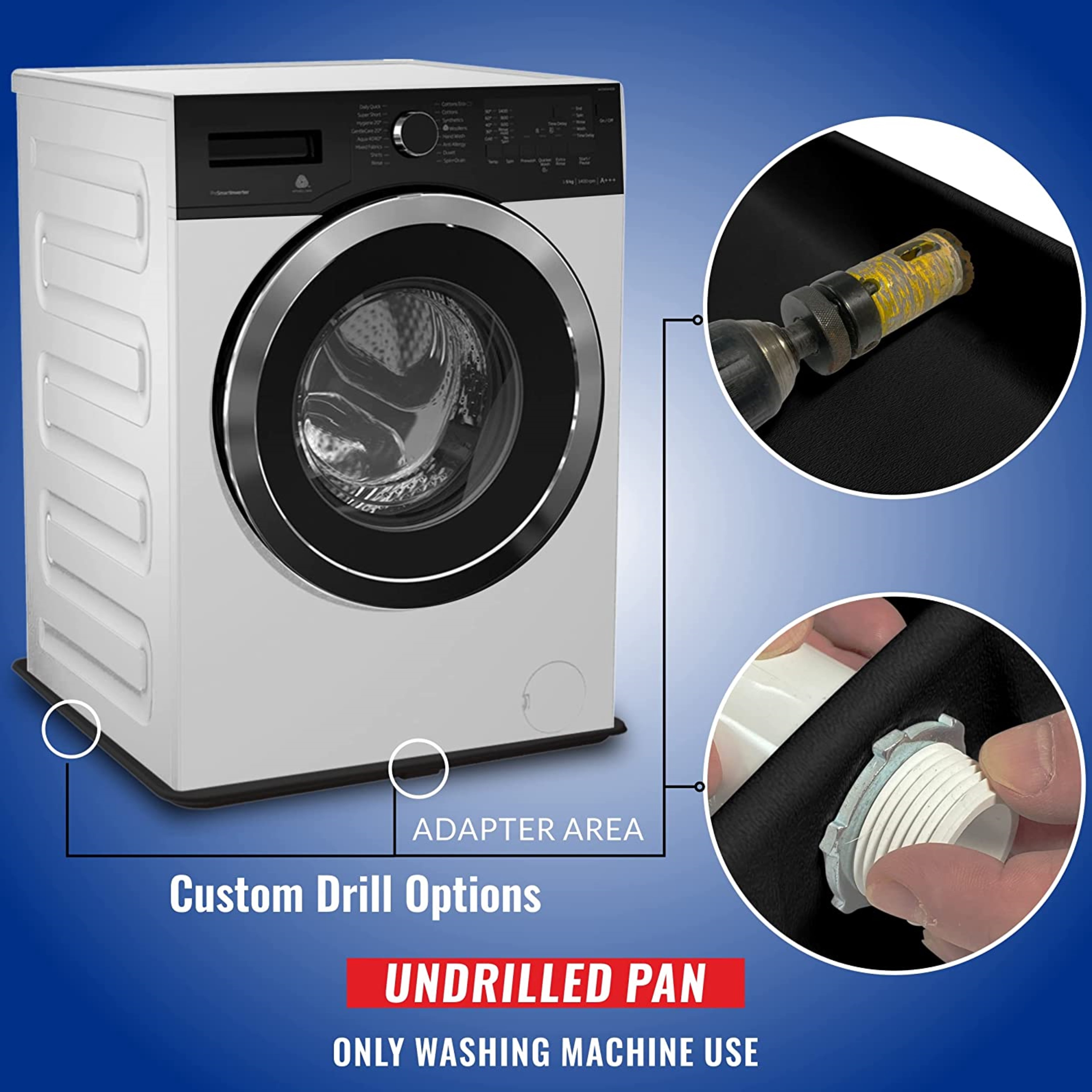 American Built Pro Washing Machine Pan Undrilled Anti Flood Pan Comes With 1" Drain Adapter Fitting Black Color Drain Pan Made of Recycled Plastic Protects Floor From Water Damages - Pack of 1