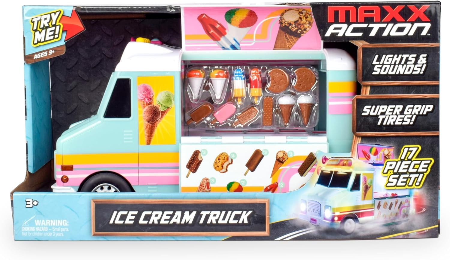 Maxx Action, 12" Motorized Lights and Sounds Large Ice Cream Truck, 1 pack, Play Toys for Children 3+