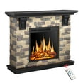 thumbnail image 2 of 50" Electric Fireplace with Mantel, 750W/1500W Freestanding Fireplace Heater with Realistic 3D Flames, 7-Level Adjustable Brightness, Remote Control, Indoor Fireplace Stone Look for Living Room, 2 of 6
