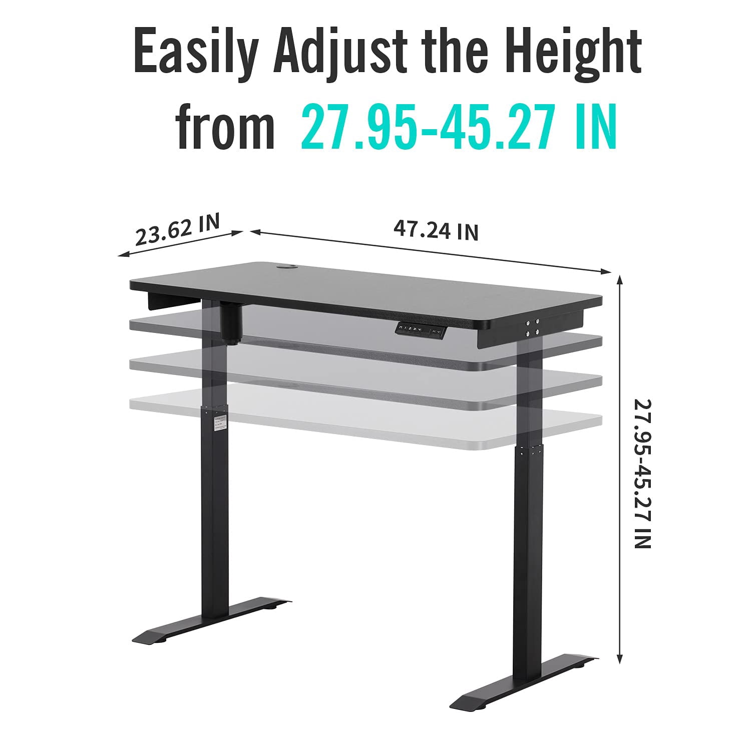 UNICOO® Height Adjustable Electric Standing Desk, 47.24 x 23.62 Inches Stand up Table, Sit Stand Home Office Desk with One Piece Tabletop (NTESMF01-B + 48 in Black TOP)