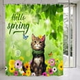 thumbnail image 4 of Spring Shower Curtain for Bathroom, Hellow Spring Cat Butterfly Floral Shower Curtain Set, Green Leaves Easter Fabric Shower Curtain Restroom Bathtub Decor Accessories with Hooks 72X 84 inch, 4 of 5