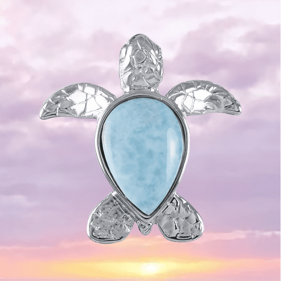Unique Hawaiian Genuine Larimar Sea Turtle Necklace, Sterling Silver Larimar Turtle Pendant, N8435 Birthday Christmas Wife Mom Gift