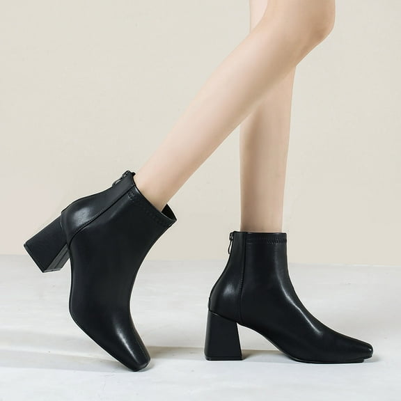 Herrnalise Women's Shoes Fashion Minimalistic Solid Color Comfortable Zipper High Heel Thick Heel Boots Clearance !